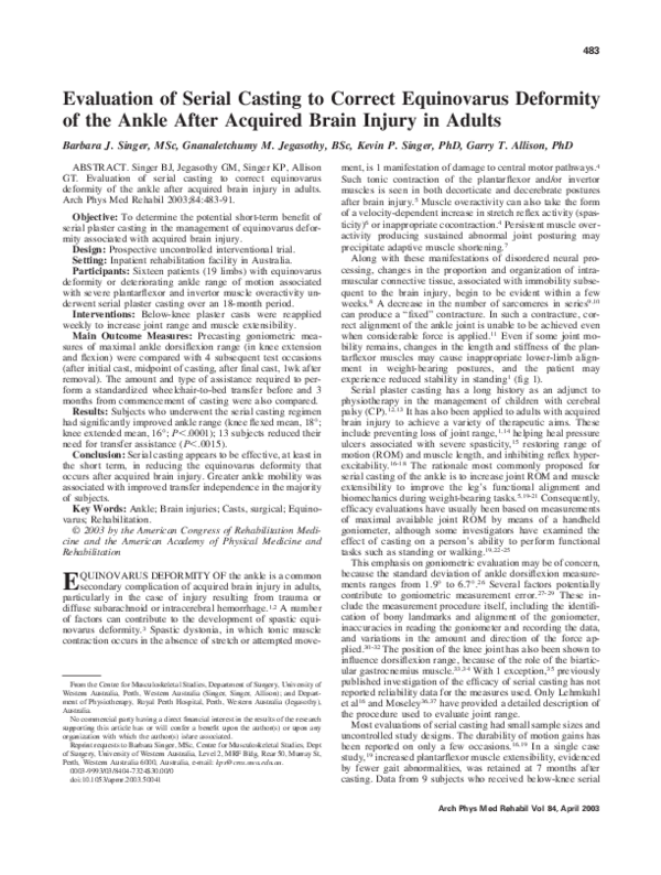 (PDF) Evaluation of serial casting to correct equinovarus deformity of