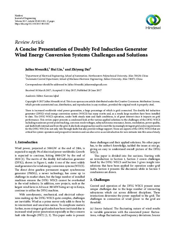 (PDF) A Concise Presentation of Doubly Fed Induction Generator Wind ...