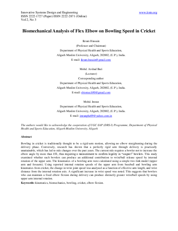 (PDF) Biomechanical Analysis of Flex Elbow on Bowling Speed in Cricket