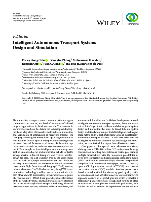 (PDF) Intelligent Autonomous Transport Systems Design and Simulation