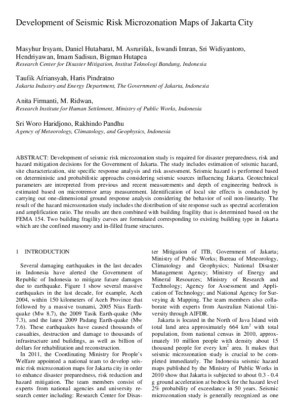 (PDF) Development of Seismic Risk Maps of Jakarta City