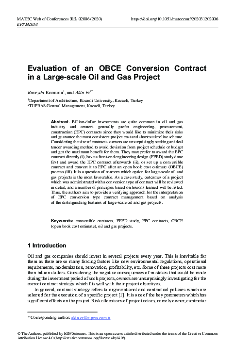 (PDF) Evaluation of an OBCE Conversion Contract in a Large-scale Oil ...