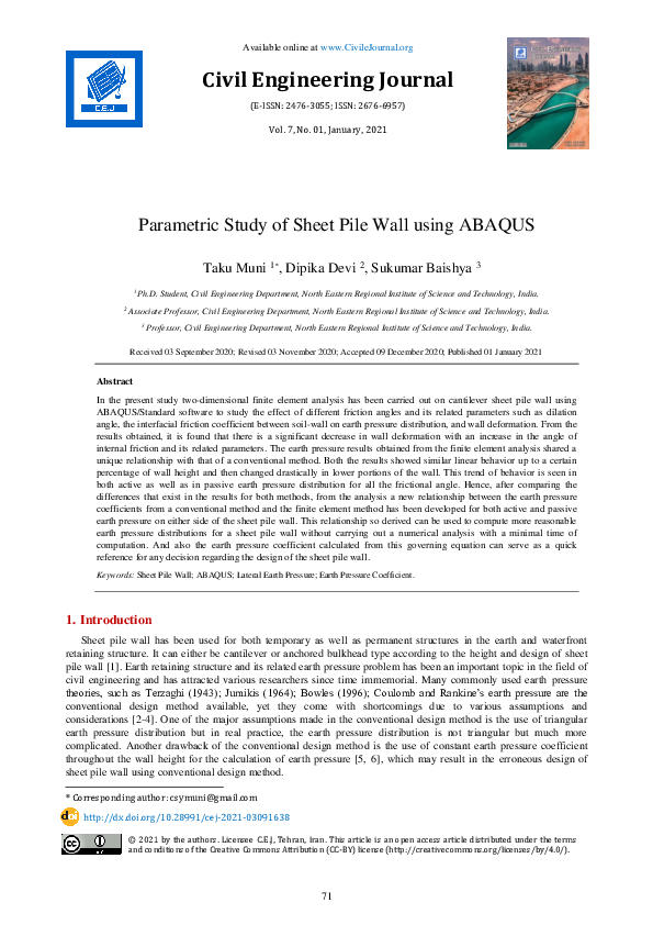 (PDF) Parametric Study of Sheet Pile Wall using ABAQUS