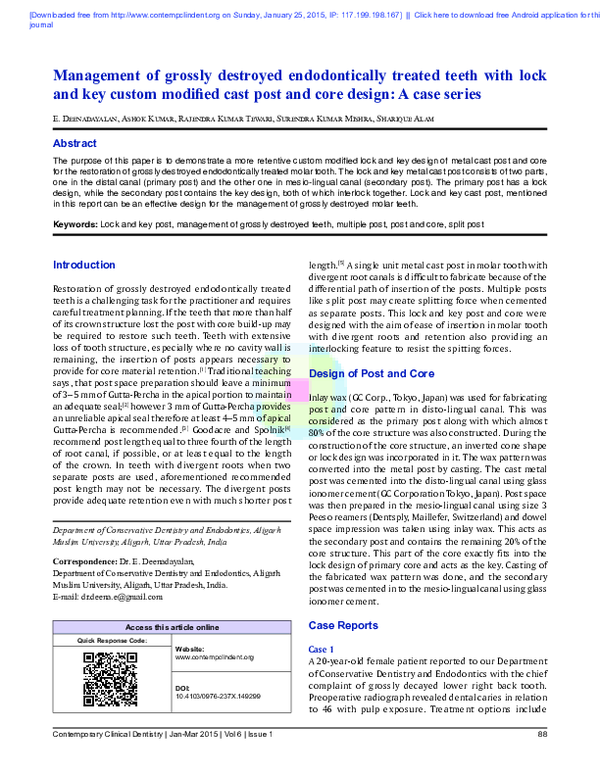 (PDF) Management of grossly destroyed endodontically treated teeth with ...