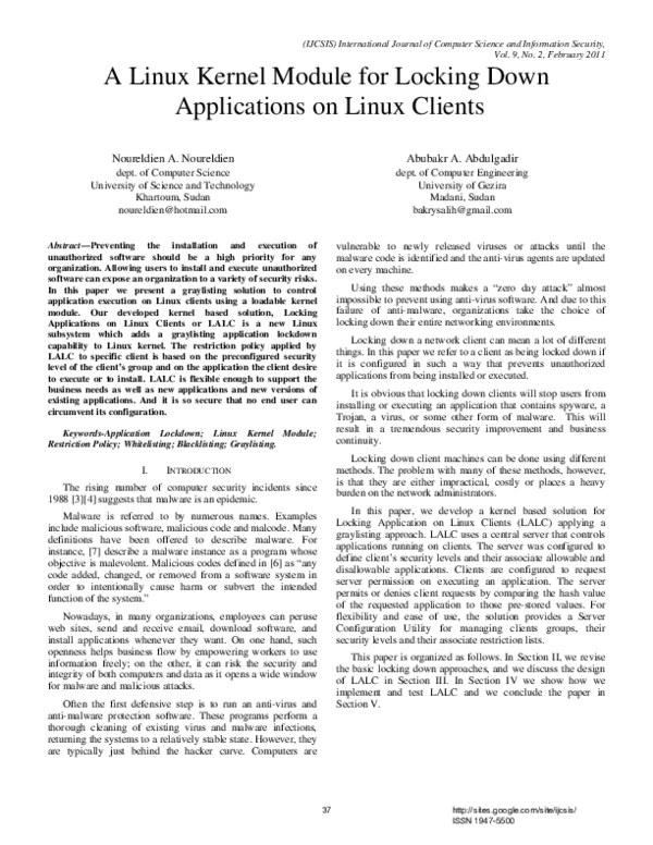 (PDF) A Linux Kernel Module for Locking Down Applications on Linux Clients