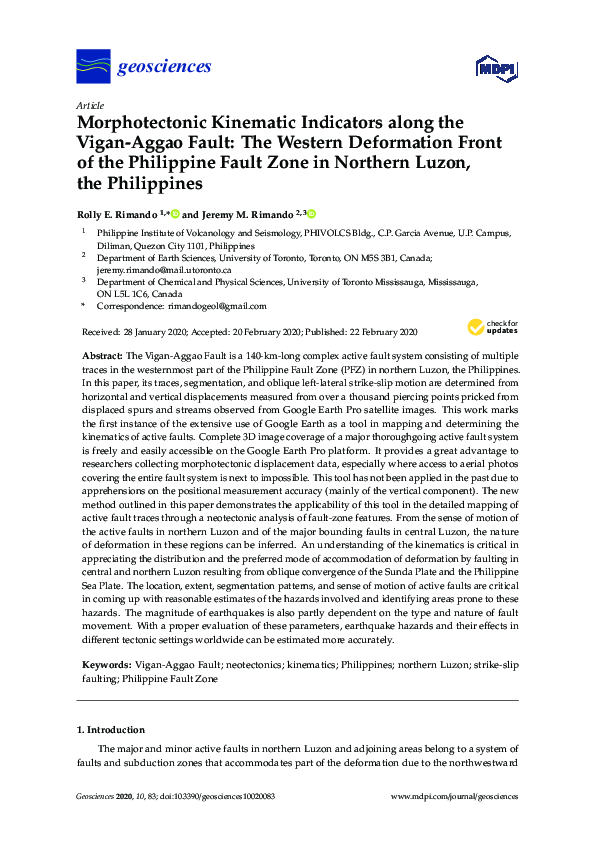 (PDF) Morphotectonic Kinematic Indicators along the Vigan-Aggao Fault ...
