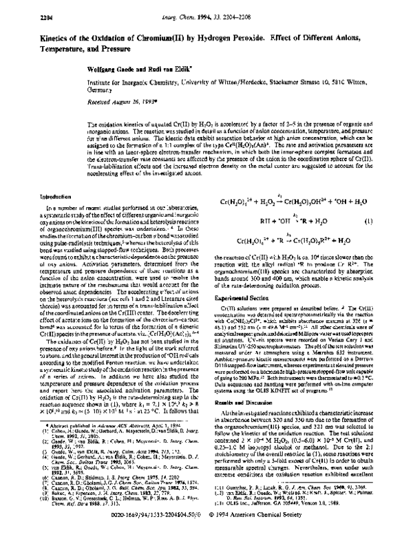 (PDF) Kinetics of the Oxidation of Chromium(II) by Hydrogen Peroxide ...