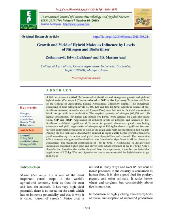 (PDF) Growth and Yield of Hybrid Maize as Influence by Levels of ...