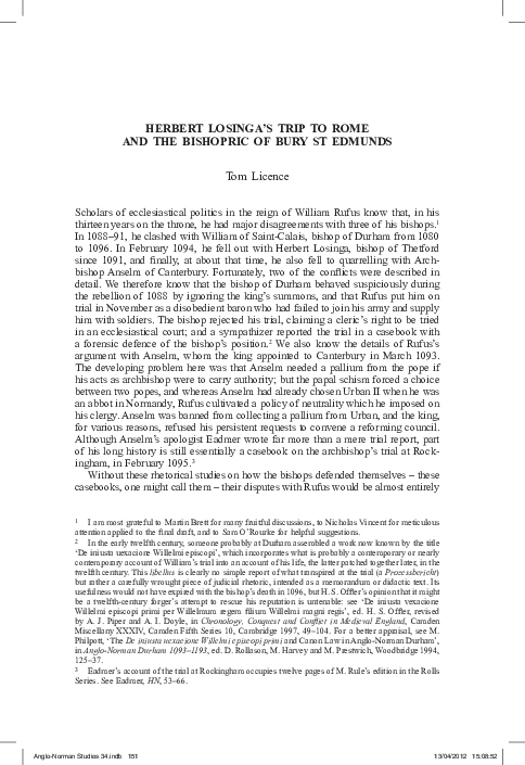 ‘Herbert Losinga’s Trip to Rome and the Bishopric of Bury St Edmunds’