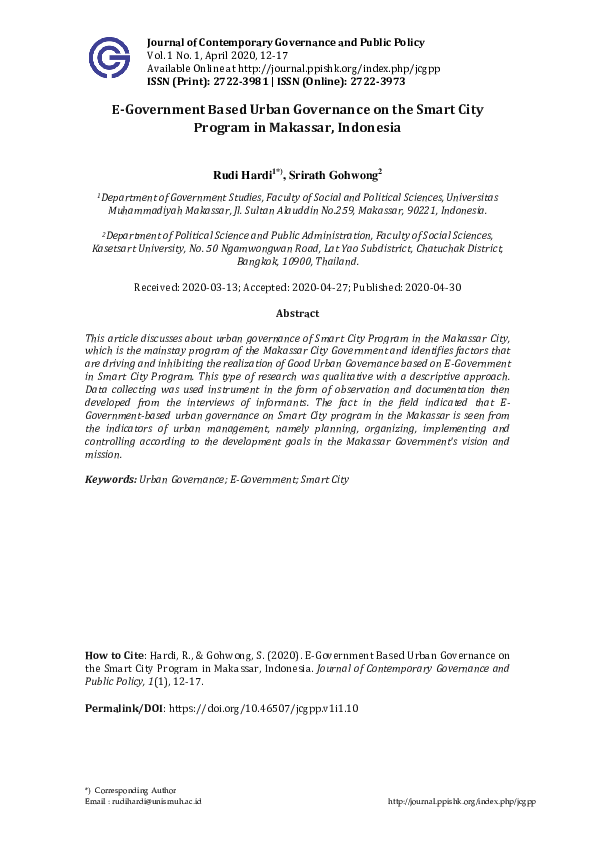 (PDF) E-Government Based Urban Governance on the Smart City Program in ...
