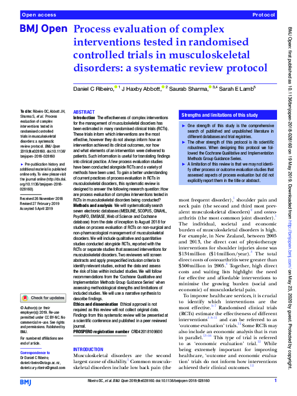 (PDF) Process evaluation of complex interventions tested in randomised ...