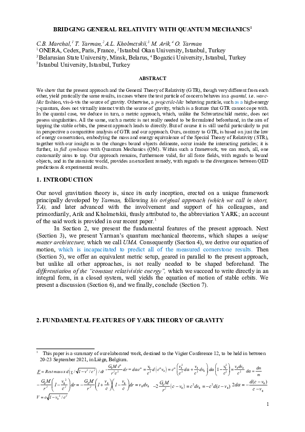 (DOC) BRIDGING GENERAL RELATIVITY WITH QUANTUM MECHANICS