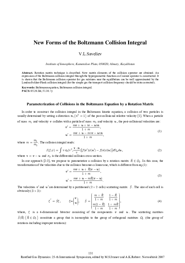 (PDF) New Forms of the Boltzmann Collision Integral