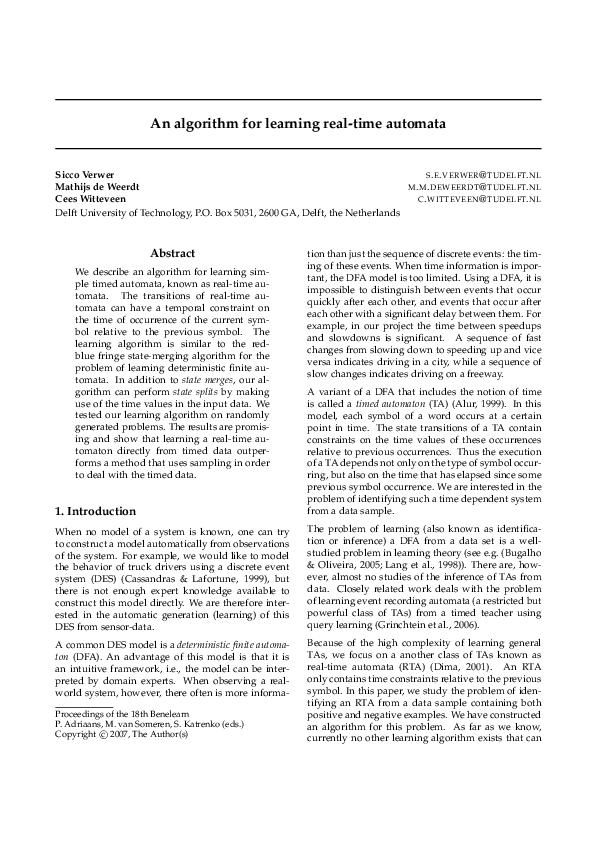 (PDF) An algorithm for learning real-time automata