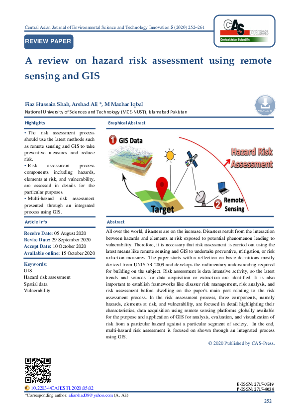 (PDF) A review on hazard risk assessment using remote sensing and GIS