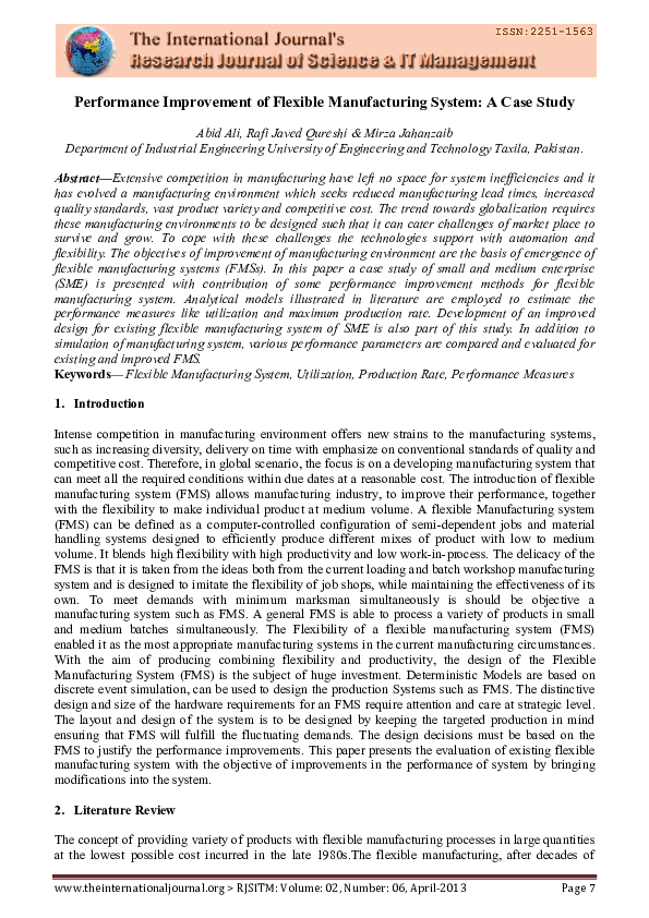 (PDF) Performance Improvement of Flexible Manufacturing System: A Case ...