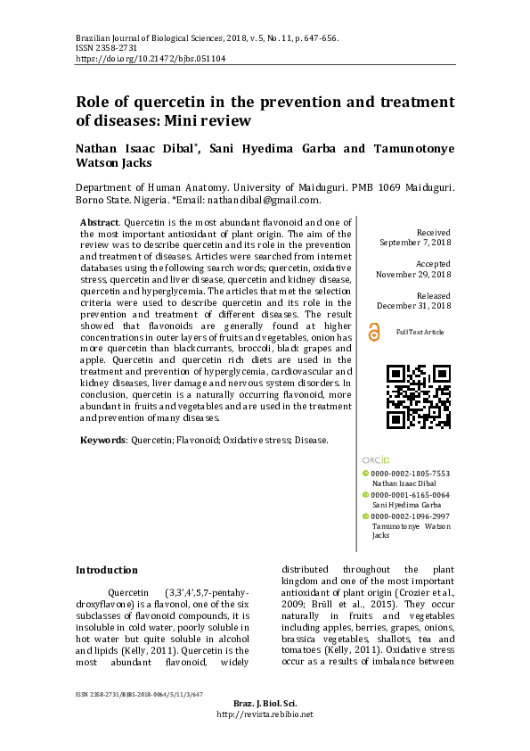(PDF) Role of quercetin in the prevention and treatment of diseases ...