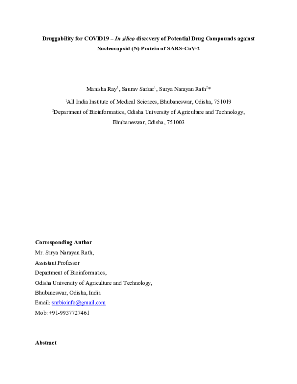 (DOC) Druggability for COVID19 – in Silico Discovery of Potential Drug ...