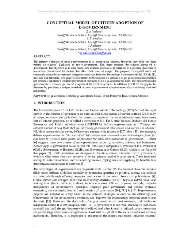 (PDF) Conceptual model of citizen adoption of e-government