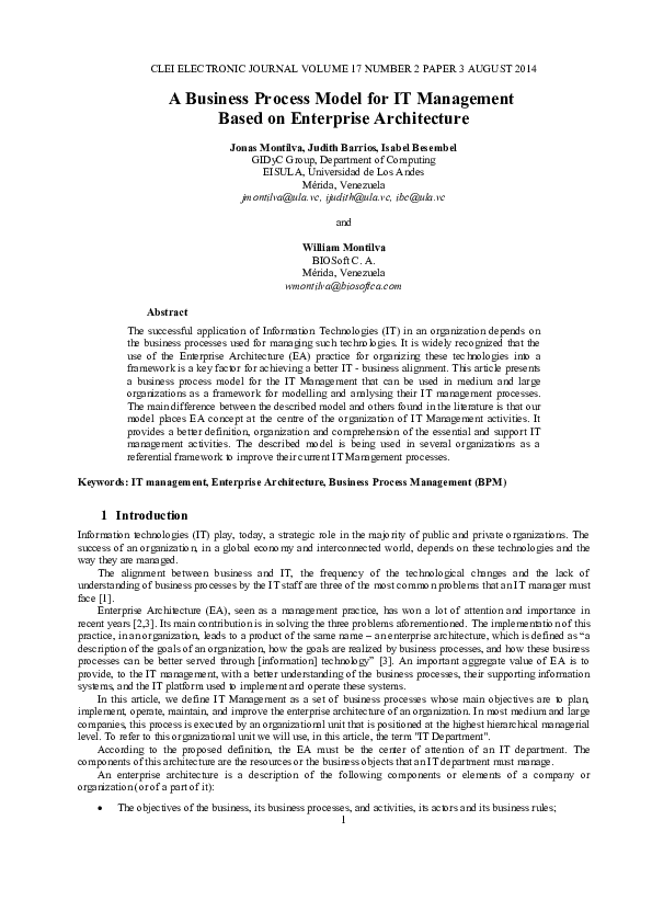 (PDF) A Business Process Model for IT Management Based on Enterprise ...