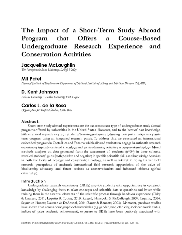 (PDF) The Impact of a Short-Term Study Abroad Program that Offers a ...