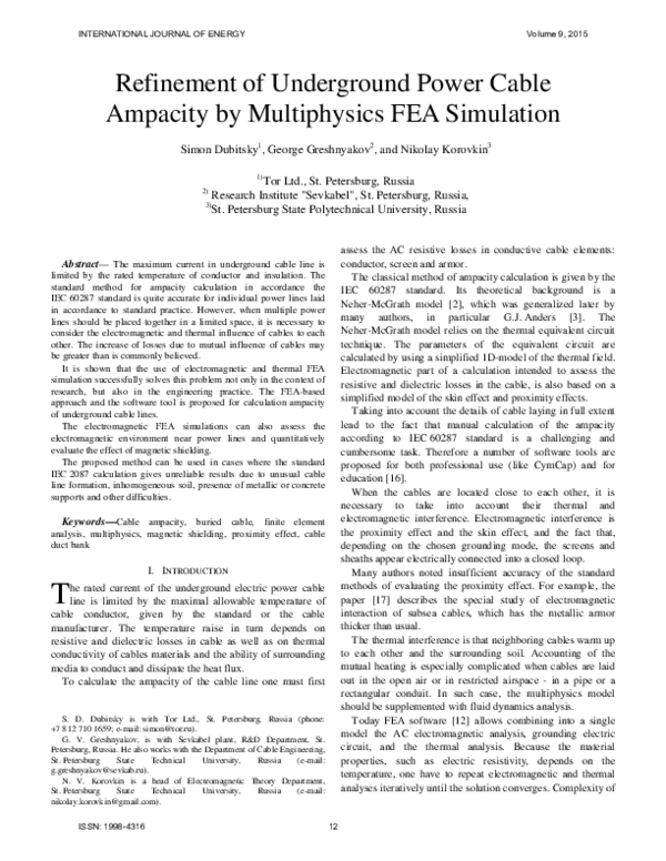 (PDF) Refinement of Underground Power Cable Ampacity by Multiphysics ...