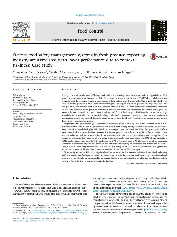 (PDF) Current food safety management systems in fresh produce exporting ...