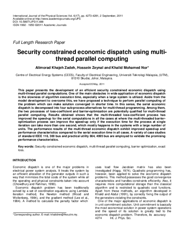 (PDF) Security constrained economic dispatch using multi-thread ...