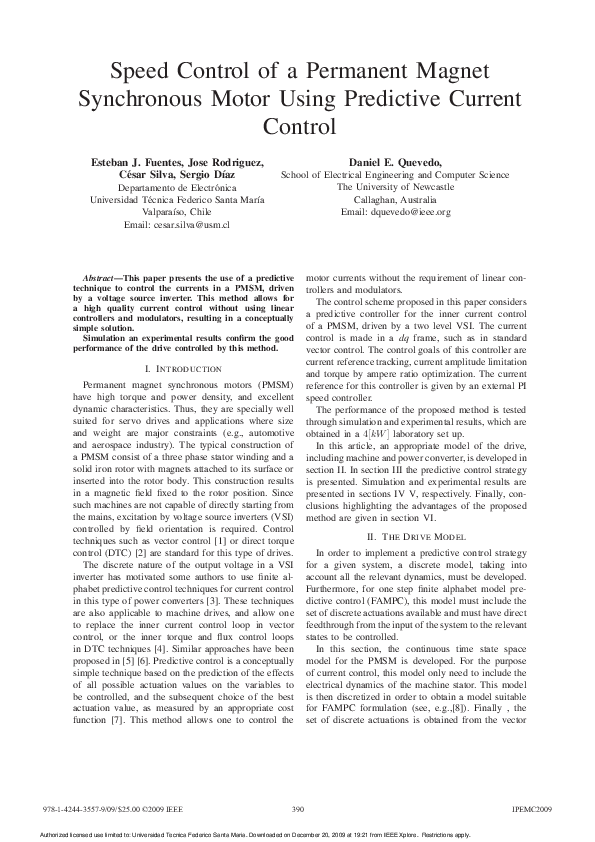 (PDF) Speed control of a permanent magnet synchronous motor using ...