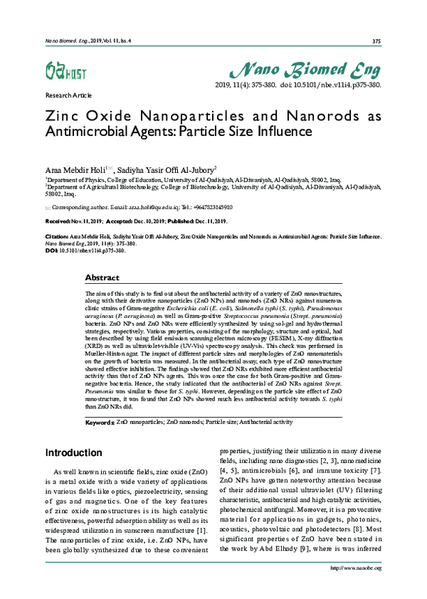 (PDF) Zinc Oxide Nanoparticles and Nanorods as Antimicrobial Agents ...