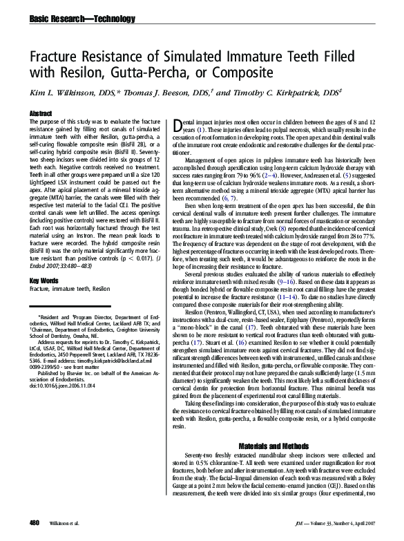 (PDF) Fracture Resistance of Simulated Immature Teeth Filled with ...