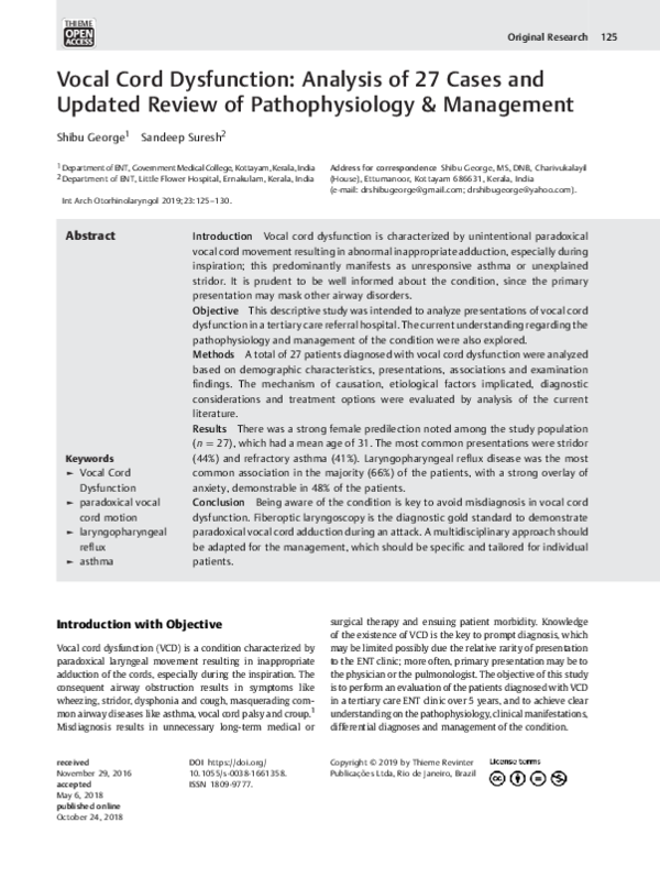 (PDF) Vocal Cord Dysfunction: Analysis of 27 Cases and Updated Review ...