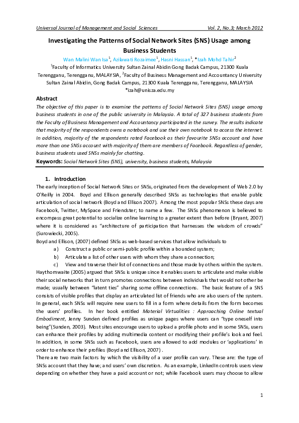 (PDF) Investigating the Patterns of Social Network Sites (SNS) Usage ...