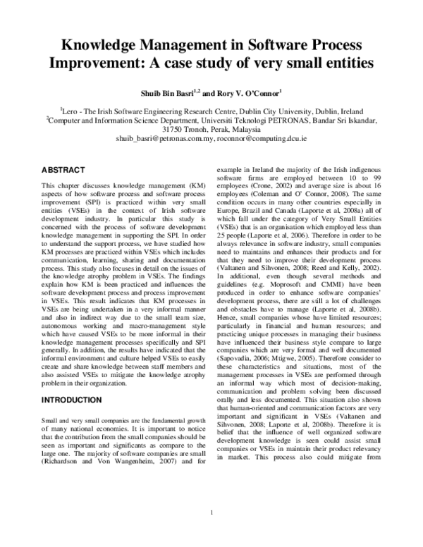 (PDF) Knowledge Management in Software Process Improvement: A case ...
