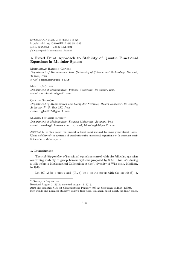 (PDF) A Fixed Point Approach to Stability of Quintic Functional ...