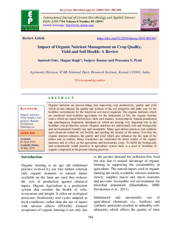 (PDF) Impact of Organic Nutrient Management on Crop Quality, Yield and ...