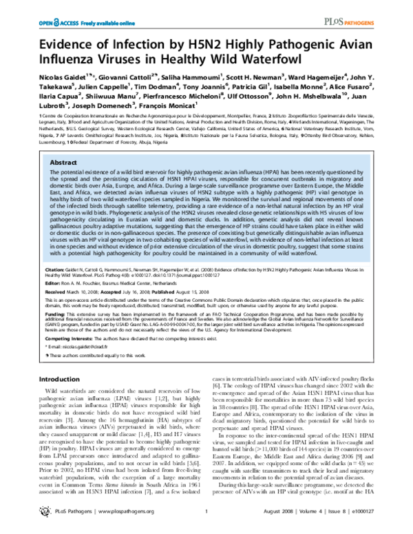(PDF) Evidence of Infection by H5N2 Highly Pathogenic Avian Influenza ...