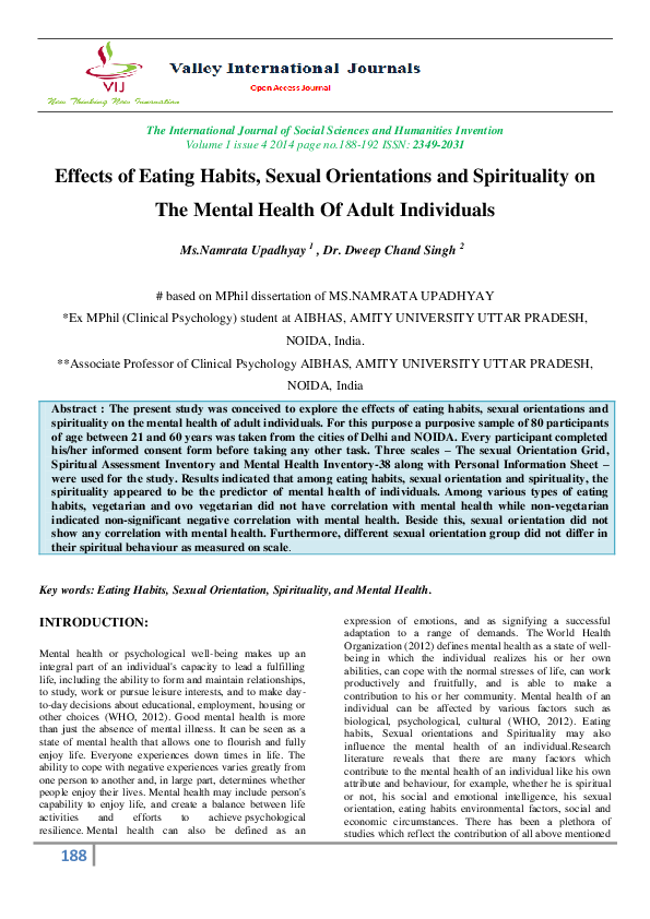 (PDF) Effects of Eating Habits, Sexual Orientations and Spirituality on ...