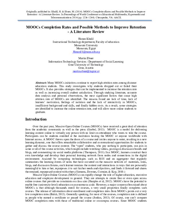 (PDF) MOOCs Completion Rates and Possible Methods to Improve Retention ...