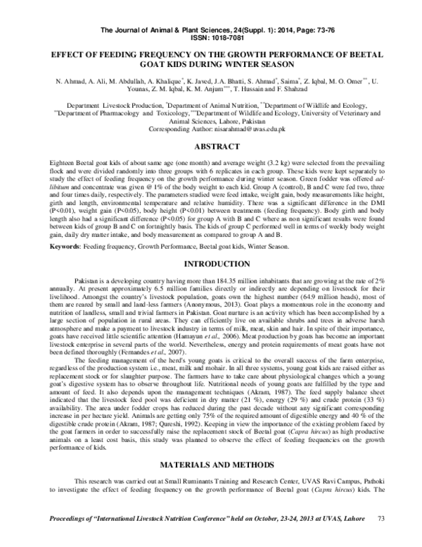 (PDF) Effect of Feeding Frequency on the Growth Performance of Beetal ...