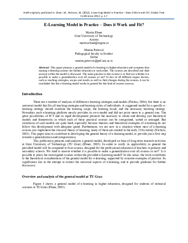 (PDF) E-Learning Model in Practice--Does it Work and Fit?