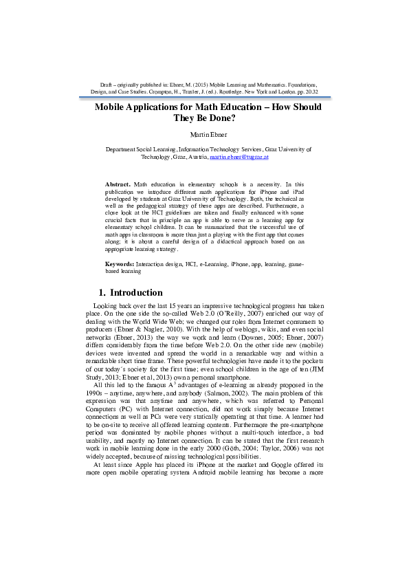 (PDF) Mobile Applications for Math Education – How Should They Be Done?
