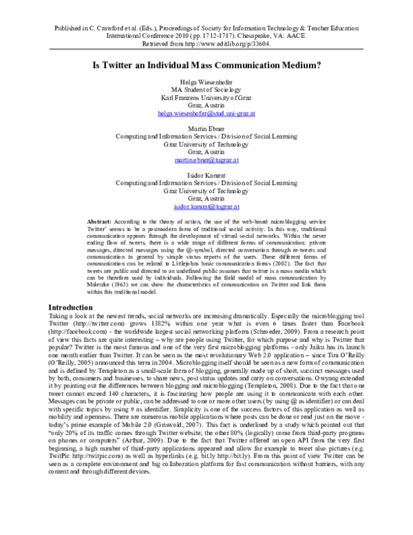 (PDF) Is Twitter an Individual Mass Communication Medium?