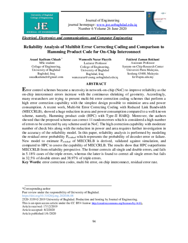 (PDF) Reliability Analysis of Multibit Error Correcting Coding and ...