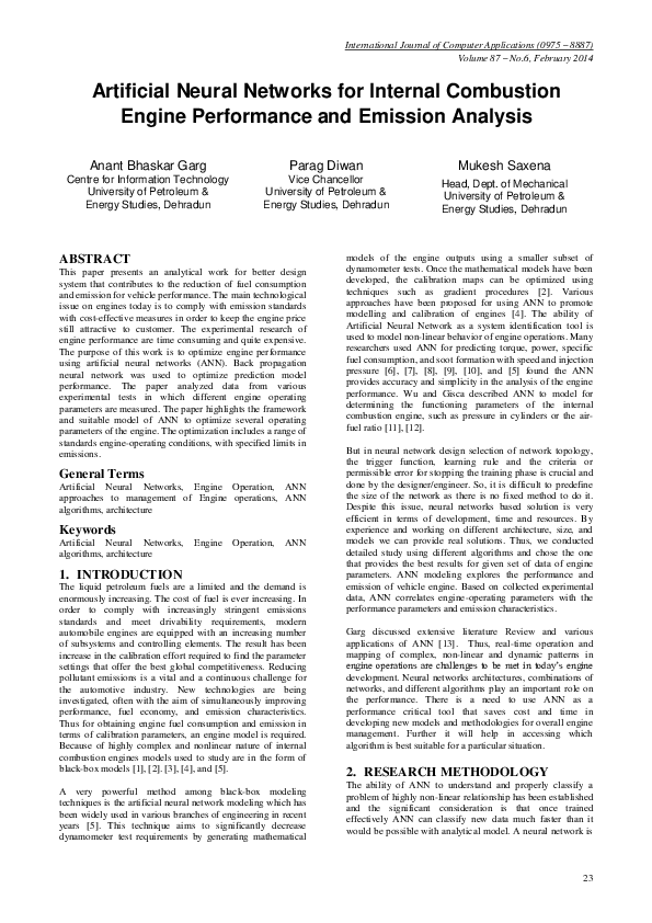 (PDF) Artificial Neural Networks for Internal Combustion Engine ...
