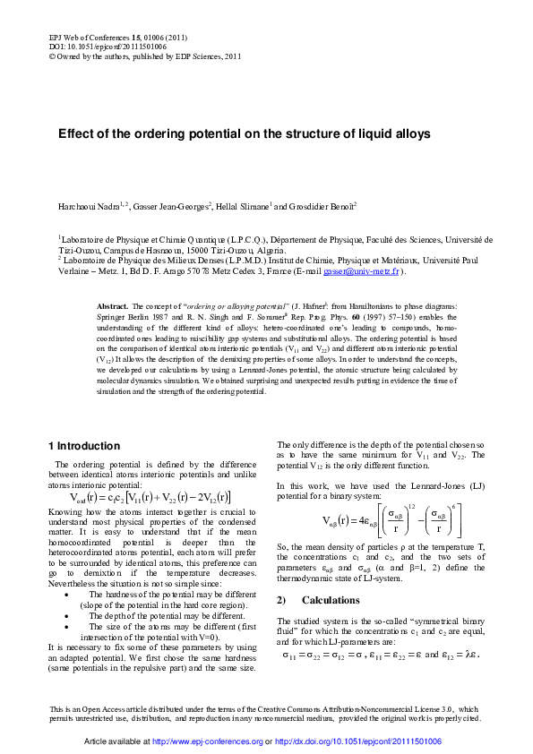 (PDF) Effect of the ordering potential on the structure of liquid alloys
