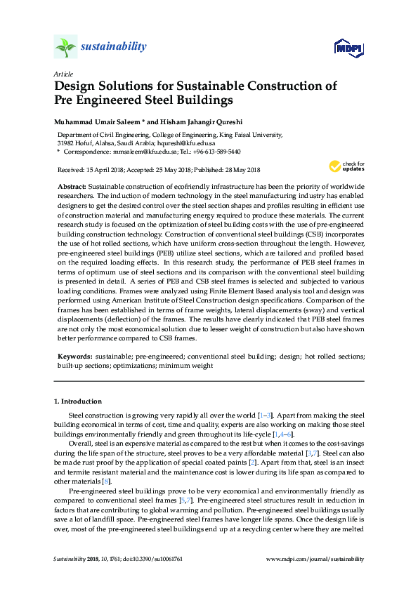 (PDF) Design Solutions for Sustainable Construction of Pre Engineered ...
