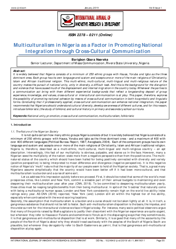 (PDF) Multiculturalism in Nigeria as a Factor in Promoting National ...