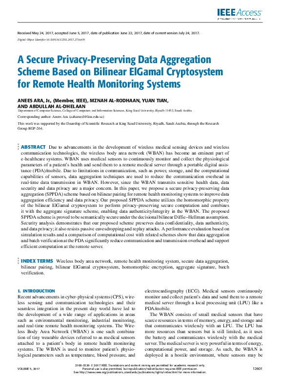 (PDF) A Secure Privacy-Preserving Data Aggregation Scheme Based on ...