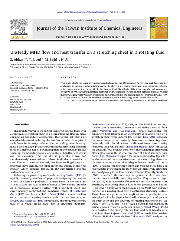 (PDF) Unsteady MHD flow and heat transfer on a stretching sheet in a ...